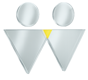 Two silver circular heads with triangular shapes forming a stylized ‘W’ figure, symbolizing partnership and support.