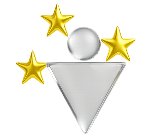 Silver figure with three gold stars above it, representing expertise and high achievement.