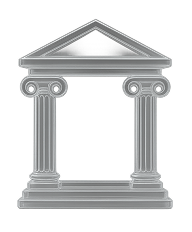 Government building icon with classical pillars and a triangular roof.