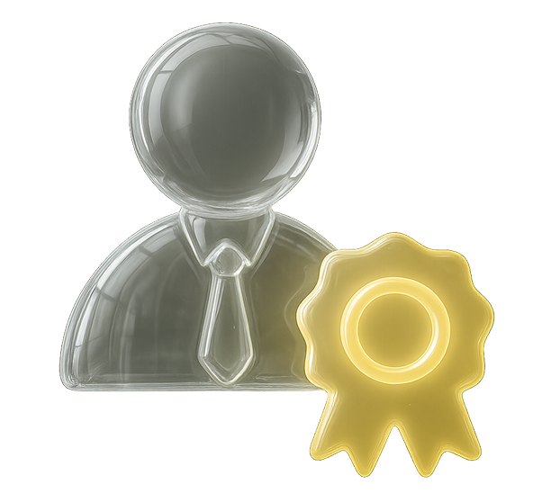 Silver person icon with a gold certification badge on the right.