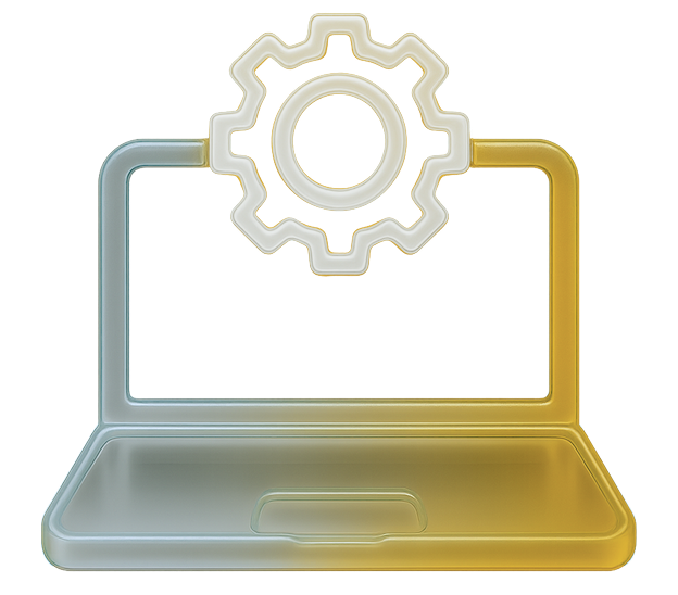 Laptop icon with a gear symbol above it, representing development and technical setup.