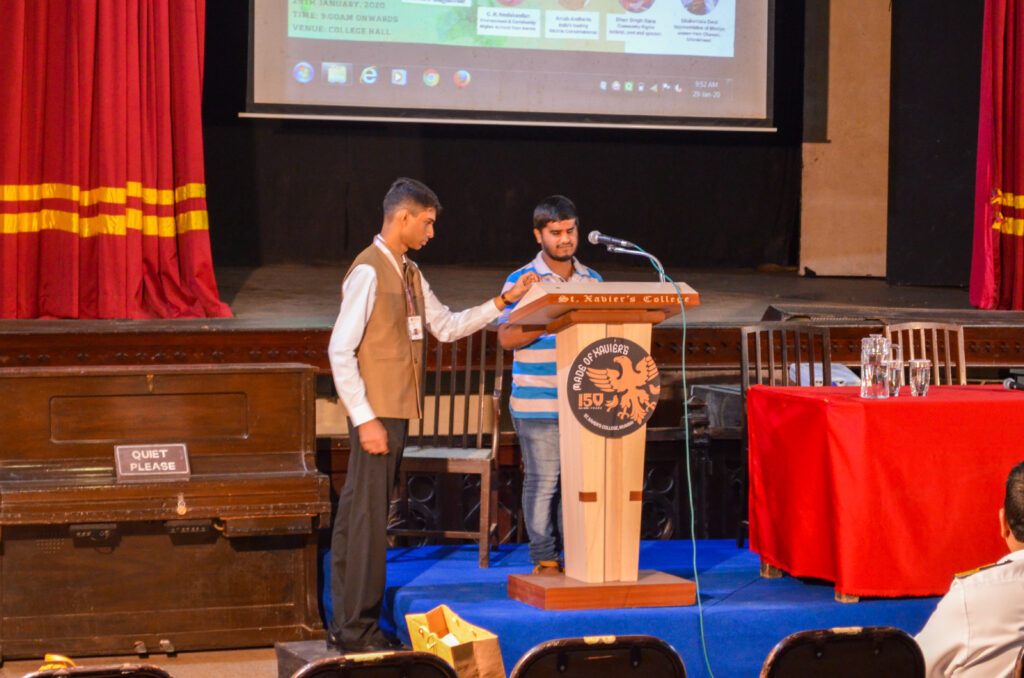 Nagaraj Sutar on stage to deliver a speech