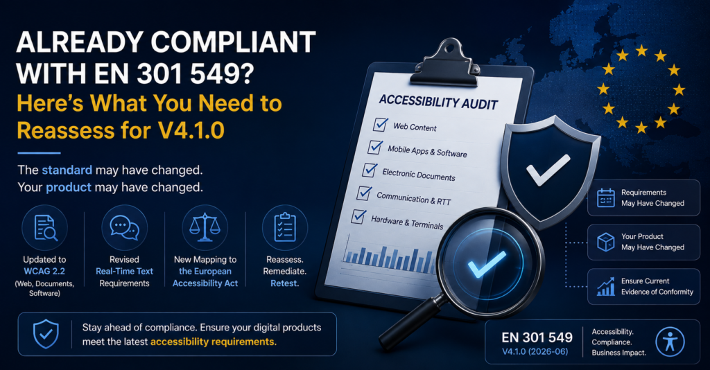 EN 301 549 V4.1.0 accessibility compliance reassessment for digital products